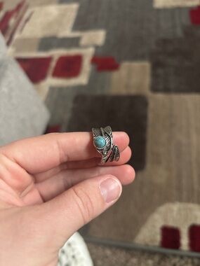 Boho Silver Turquoise Leaf Wrap Ring